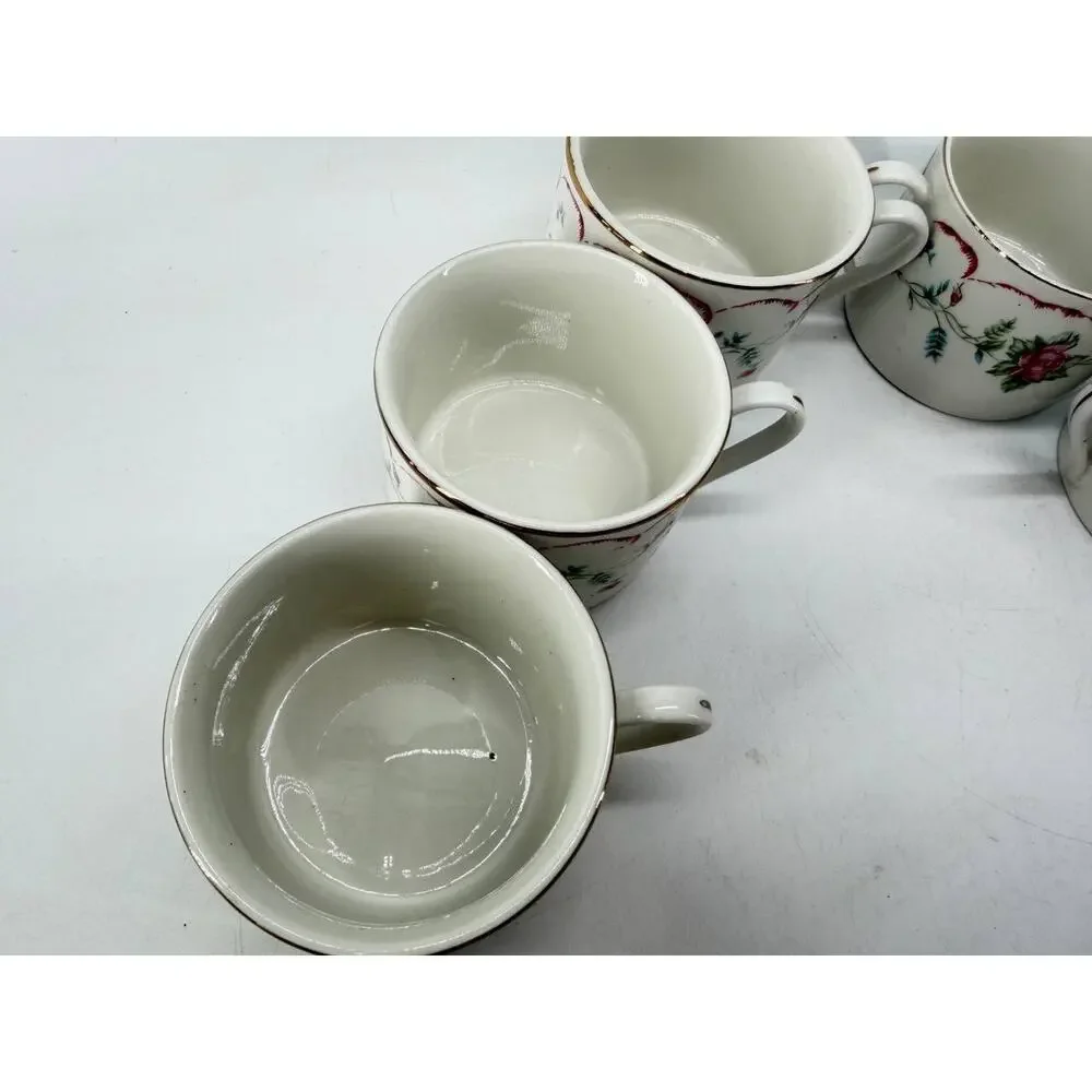 Tabletops Unlimited Floral Rose Coffee Tea Cups Gold Trim Set of 8 Made in China
